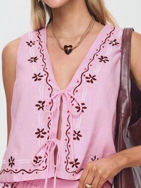 Princess Polly Pink Embroidered Tie-Front Top Vest